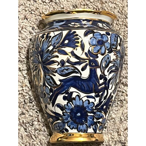 IKAROS RHODES Greek  Wall Pocket Deer Cobalt Blue & Gold Trim - Picture 1 of 11